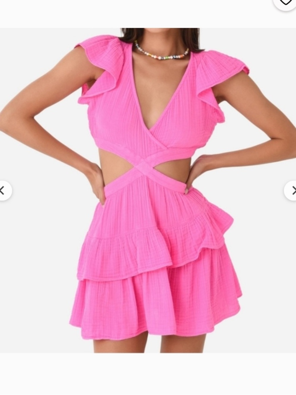 Loveshackfancy pink gauze cutout dress L
